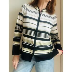 Misook Womens Zipper Cardigan Sweater Size Small Striped Business Casual